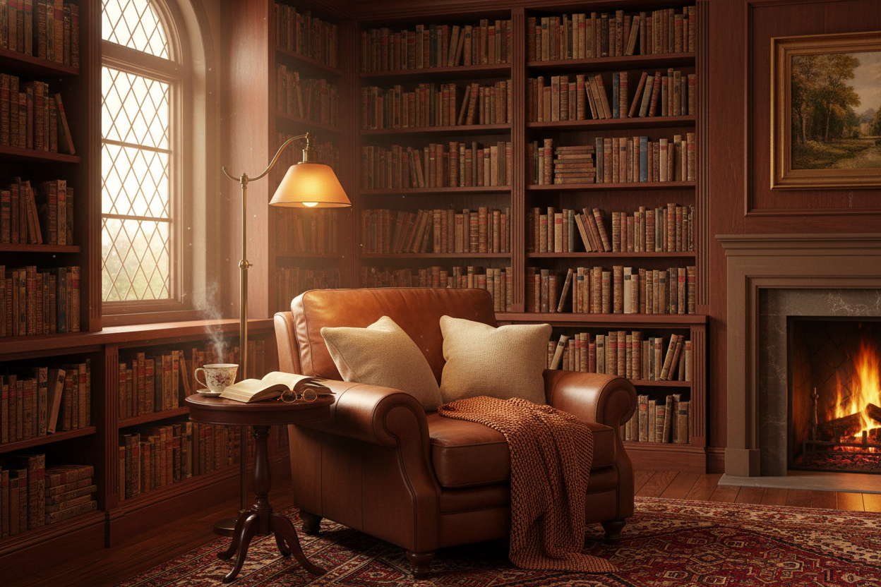 bibliothéque refuge de lecteur cosy 